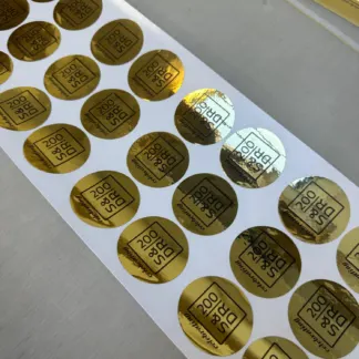 Labels printed on Gold Mirror Vinyl - Permanent