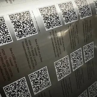 Labels printed on Silver Satin Metallic Vinyl - Permanent