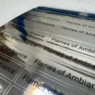 Labels printed on Silver Mirror Vinyl - Permanent