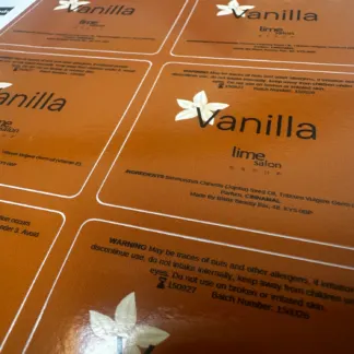 Labels printed on Gloss vinyl - Permanent