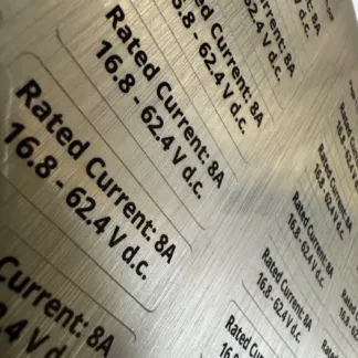 Labels printed on Brushed Aluminium Vinyl - Permanent