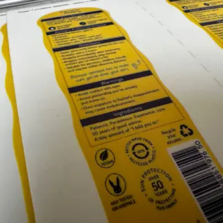 Labels printed on Gloss vinyl - High Tack