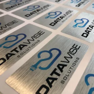 Aluminium Labels – Brushed Metal Finish, Packaging Labels example