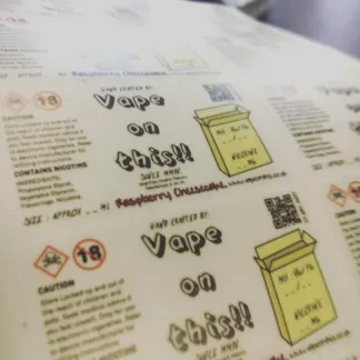 Labels printed on Clear Gloss Vinyl – Permanent