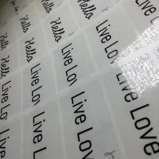 Labels printed on Clear Gloss Vinyl – Permanent