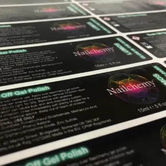 Labels printed on Gloss vinyl – Permanent