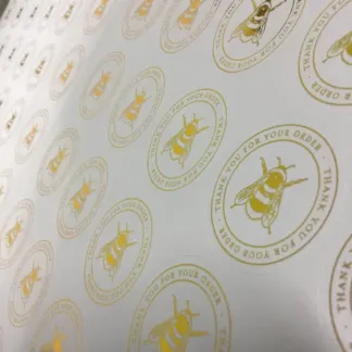 Labels printed on Gold foil – uncoated paper