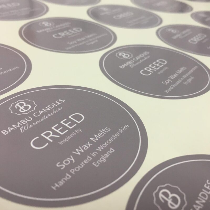 #waterprooflabels #round #gloss #permanent #vinyl #labels #stickers #custom #design #online #branding #logo #printing #branding #candles #candlelabels #waxmelts #madeintheuk